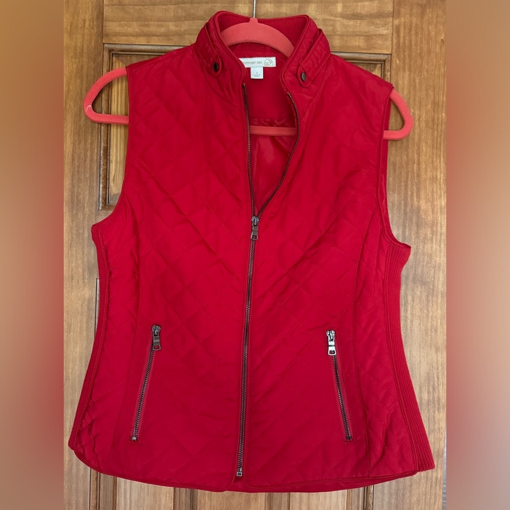 Westport Quilted Vest Women’s Small Red Zip Front Snap Pockets Christmas